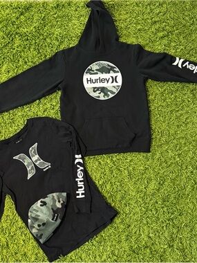 Hurley Black Kids Hoodie & Long Sleeve Tee Set with Camo Logo
